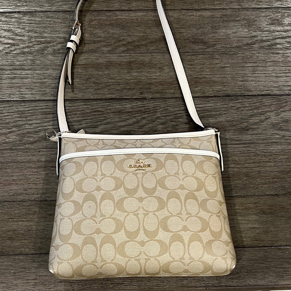 Coach Beige Crossbody Bag with Signature Pattern
